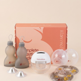 Mammabump complete breastfeeding bundle. Breastfeeding kit including wearable breast pump, two silicone reusable milk bags, silver nursing cups, breast milk collectors and hot & cold breast gel pads.