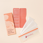 MammaBump C-Section Silicone Scar Strips packaging with three reusable strips in branded hygiene pouches for long-term cesarean scar care