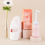 MammaBump Postpartum Peri Bottle with its Cleanse & Soothe packaging and branded hygiene pouch for gentle postpartum perineal care