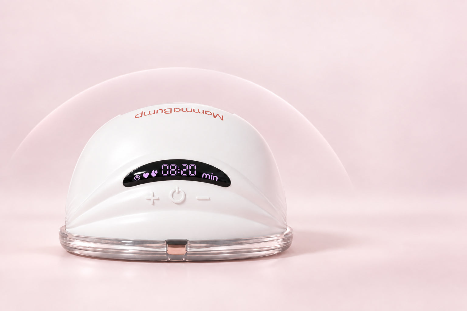 Luna lying flat with its purple digital display illuminated and plus, power and minus controls visible
